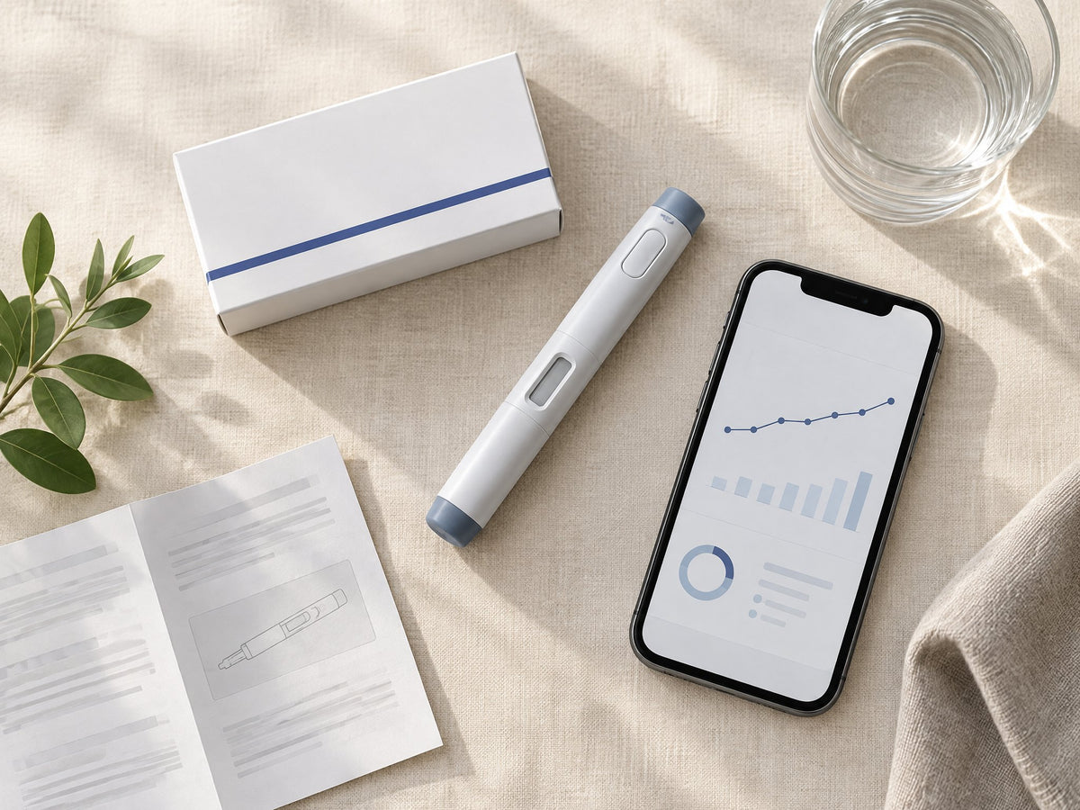 Treatment box, pen and health tracking app